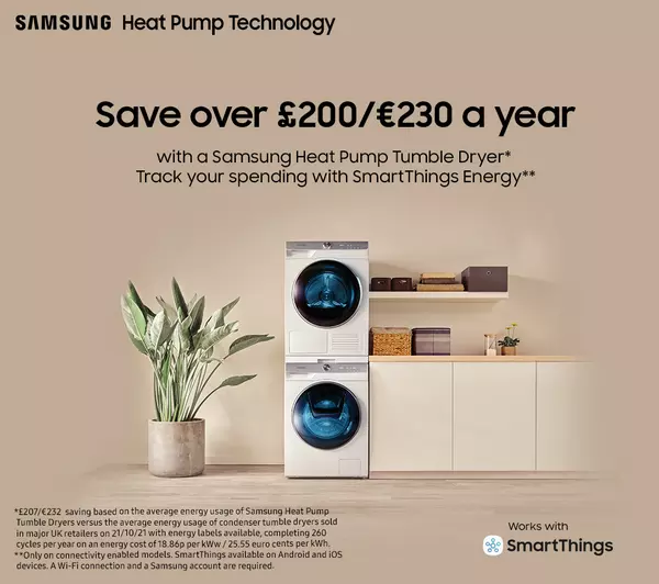 SAMSUNG Series 6 OptimalDry DV80T5220AW/S1 WiFi-enabled 8 kg Heat Pump Tumble Dryer - White
