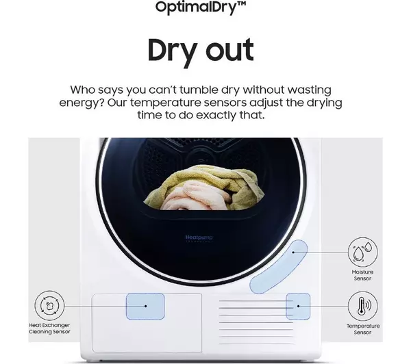 SAMSUNG Series 6 OptimalDry DV80T5220AW/S1 WiFi-enabled 8 kg Heat Pump Tumble Dryer - White