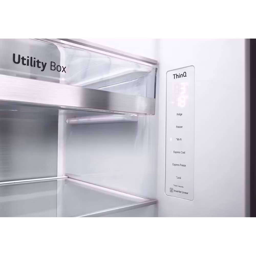 LG InstaView ThinQ GSQV90PZAE American-Style Fridge Freezer - Shiny Steel