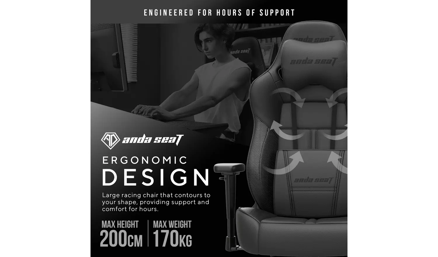 ANDASEAT Dark Demon Dragon Gaming Chair - Black