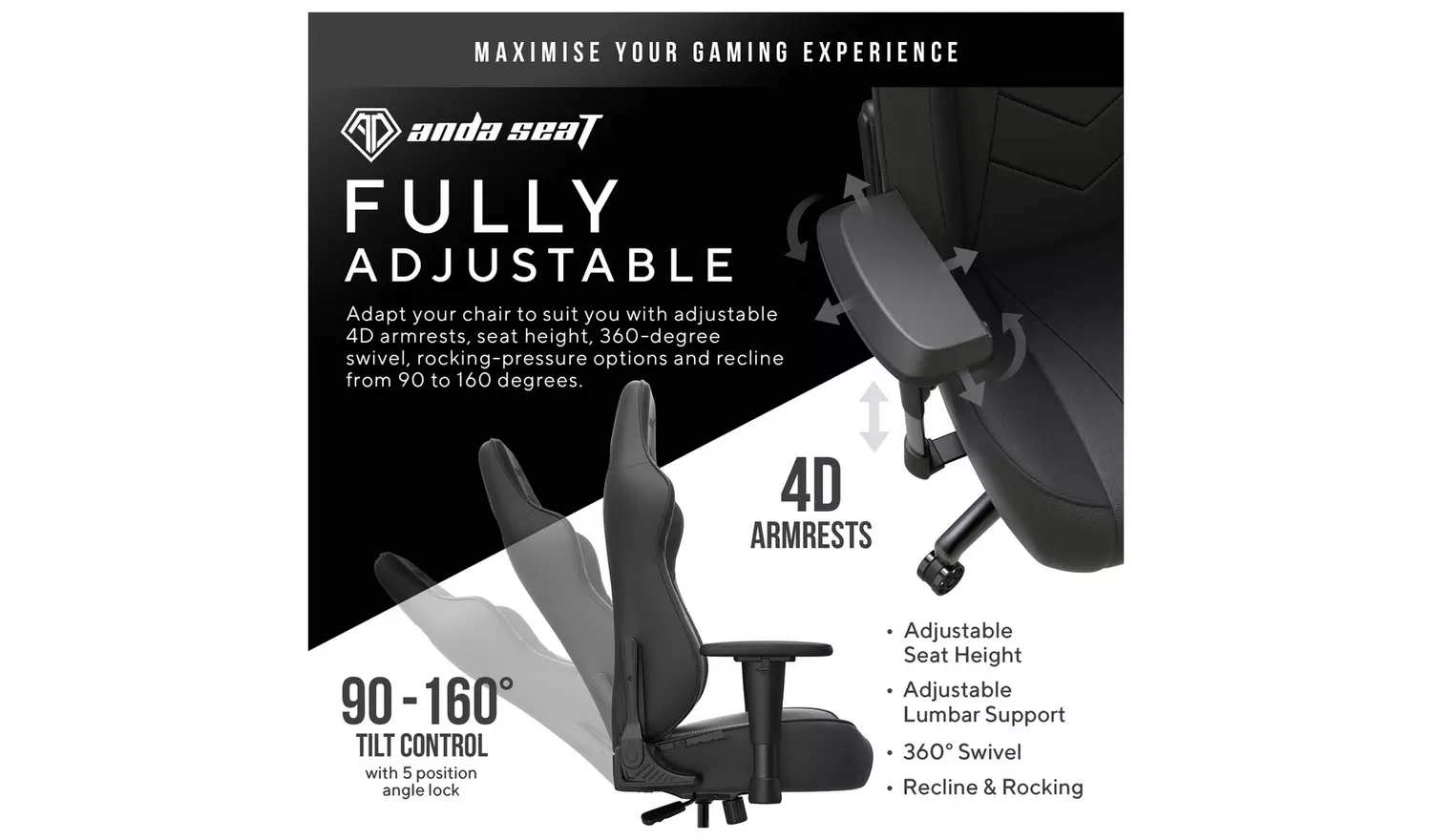 ANDASEAT Dark Demon Dragon Gaming Chair - Black