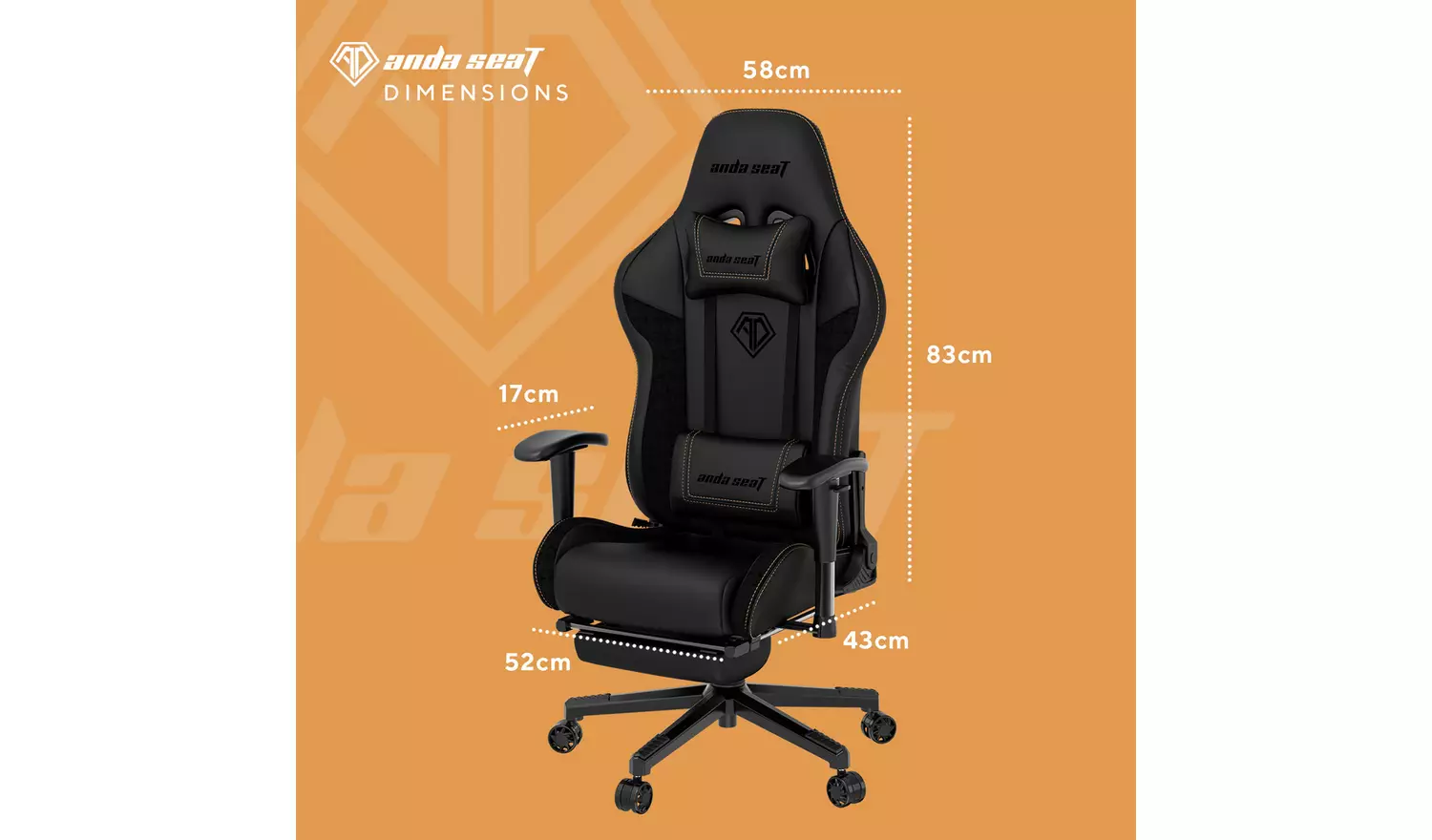 ANDASEAT Jungle II Footrest Edition Gaming Chair - Black