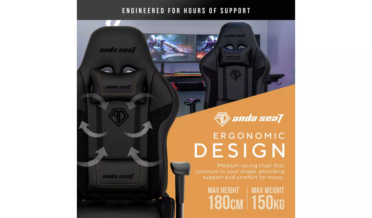 ANDASEAT Jungle II Footrest Edition Gaming Chair - Black
