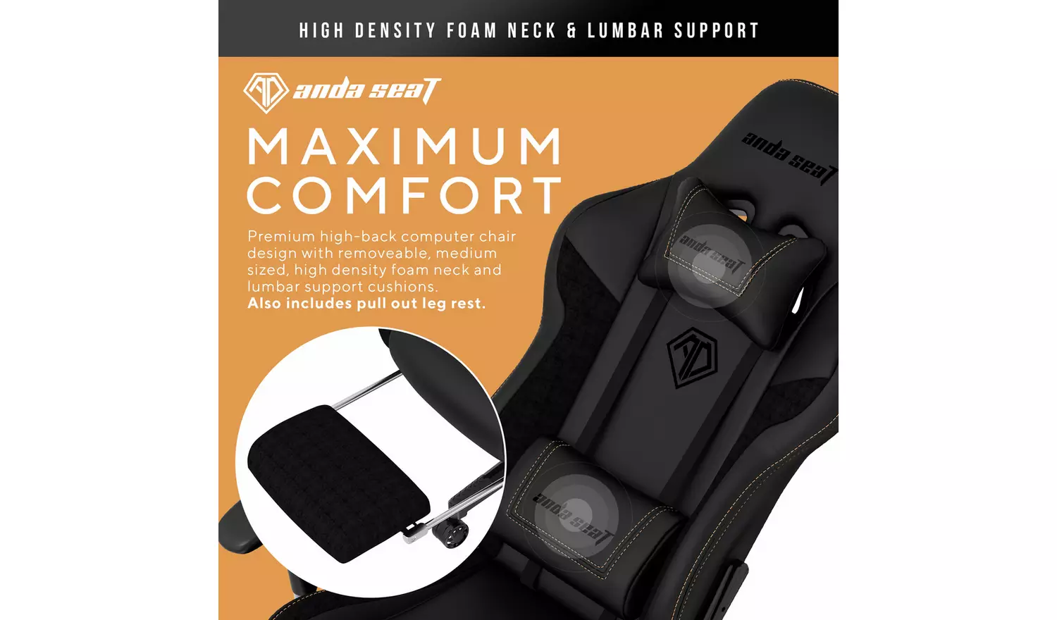 ANDASEAT Jungle II Footrest Edition Gaming Chair - Black
