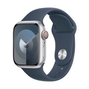 APPLE Watch Series 9 Cellular - 41 mm Silver Aluminium Case with Storm Blue Sport Band M L