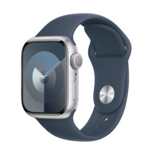 APPLE Watch Series 9 Cellular - 41 mm Silver Aluminium Case with Storm Blue Sport Band S M
