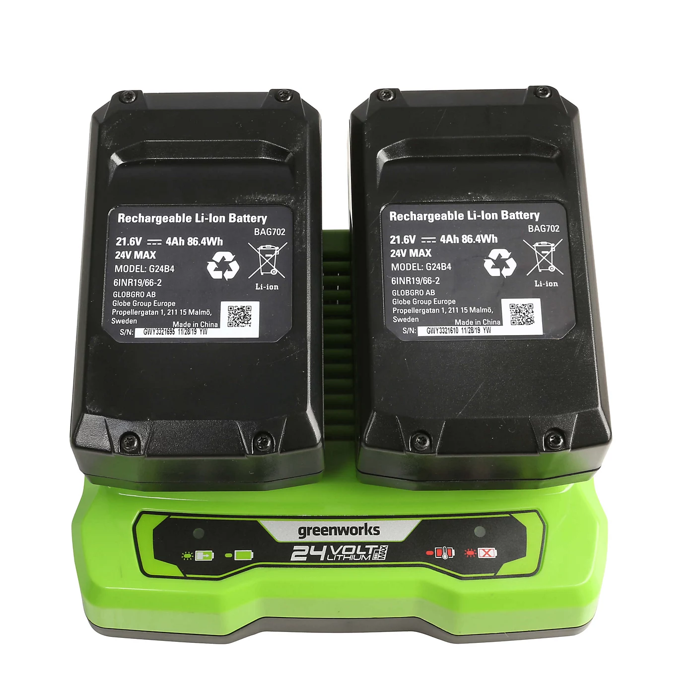 GREENWORKS GWGD24X2LM46SK4X Cordless Rotary Lawn Mower with 2 Batteries - Green & Black