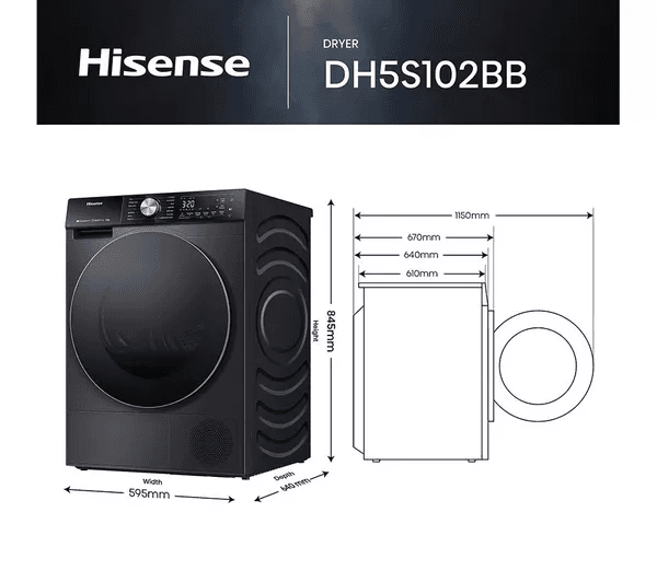 HISENSE 5S Series DH5S102BB WiFi-enabled 10 kg Heat Pump Tumble Dryer - Black