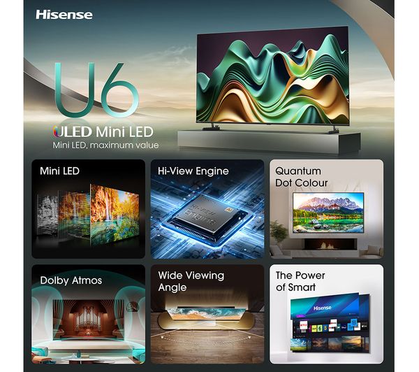 HISENSE 65U6NQTUK 65 Smart 4K Ultra HD HDR Mini LED TV with Amazon Alexa