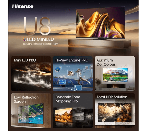 HISENSE 65U8NQTUK 65 Smart 4K Ultra HD HDR Mini LED TV with Amazon Alexa