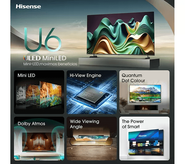 HISENSE 75U6NQTUK 75 Smart 4K Ultra HD HDR Mini LED TV with Amazon Alexa
