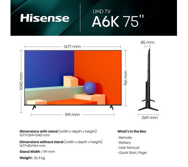 HISENSE 85A6KTUK 85 Smart 4K Ultra HD HDR LED TV with Amazon Alexa