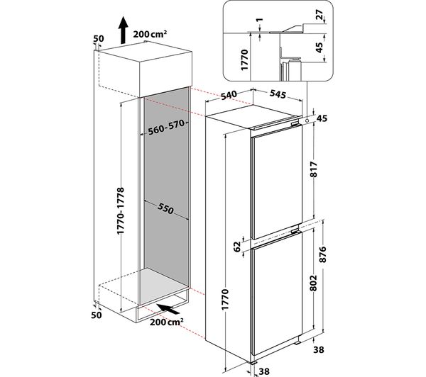 HOTPOINT Frost Free HBC18 5050 F2 Integrated 50 50 Fridge Freezer - Sliding Hinge