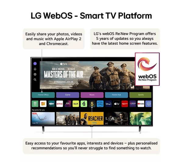 LG 75QNED80T6A 75 Smart 4K Ultra HD HDR QNED TV with Amazon Alexa