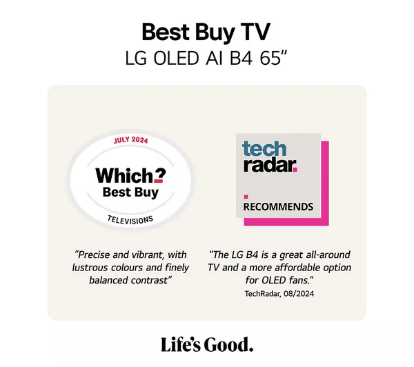 LG B4 65 inch OLED 4K HDR Smart TV (2024) - OLED65B46LA