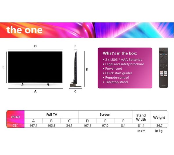 PHILIPS The One Ambilight 75PUS8949 12 75 Smart 4K Ultra HD HDR LED TV