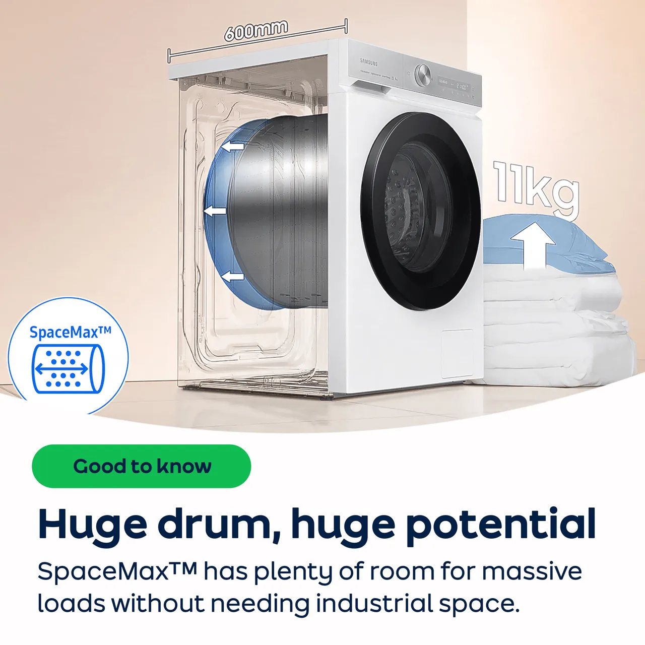 SAMSUNG Series 7 AI Energy SpaceMax WW11DB7B94GEU1 WiFi-enabled 11 kg 1400 Spin Washing Machine - White