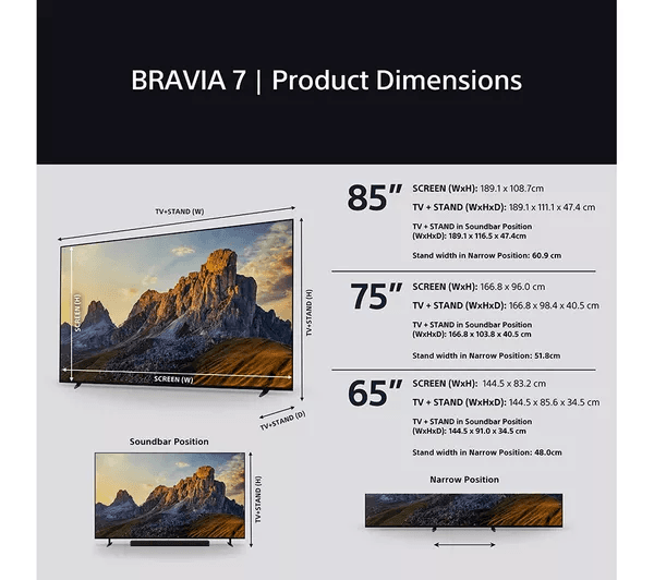 SONY BRAVIA 7 85 inch QLED XR Mini LED 4K HDR Smart TV - K85XR70PU