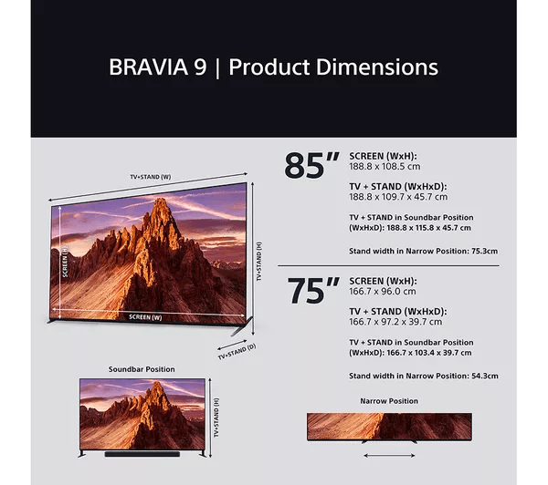 SONY BRAVIA 9 85 inch QLED XR Mini LED 4K HDR Smart TV - K85XR90PU