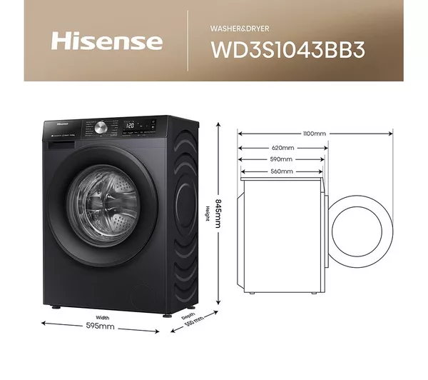 HISENSE 3S Series WD3S1043BB3 WiFi-enabled 10 kg Washer Dryer - Black