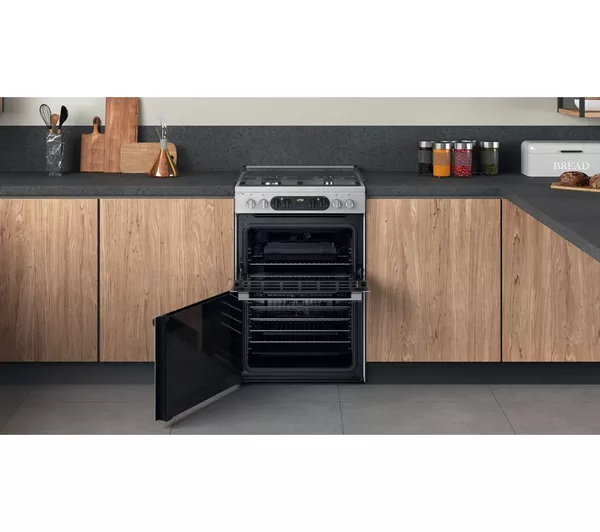 HOTPOINT Multiflow HDM67G8C2CX 60 cm Dual Fuel Cooker - Stainless Steel