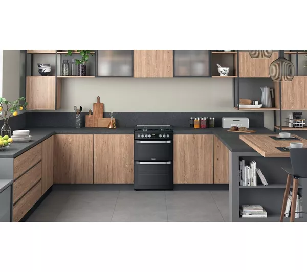 HOTPOINT Multiflow HDM67G9C2CB 60 cm Dual Fuel Cooker - Black