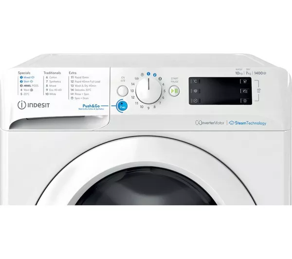 INDESIT Innex Steam Push&Go BDE 107436 WV UK 10 kg Washer Dryer - White