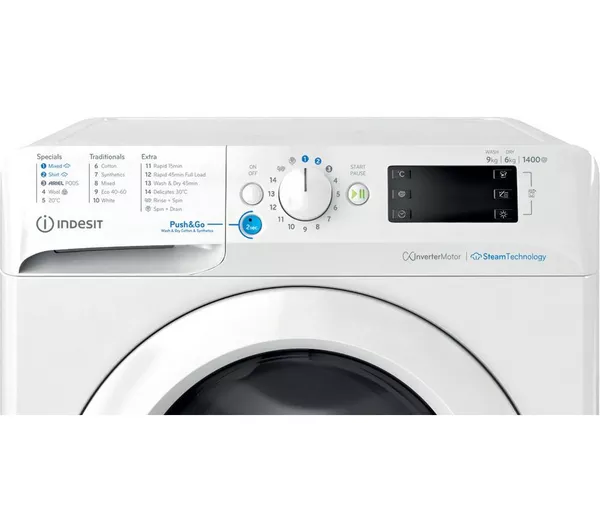 INDESIT Steam Push&Go BDE 96436 WV UK 9 kg Washer Dryer - White