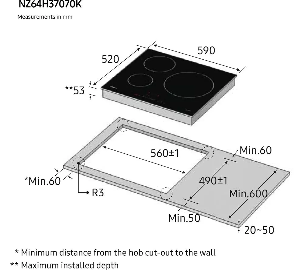 SAMSUNG NZ64H37070K 59 cm Electric Induction Hob - Black