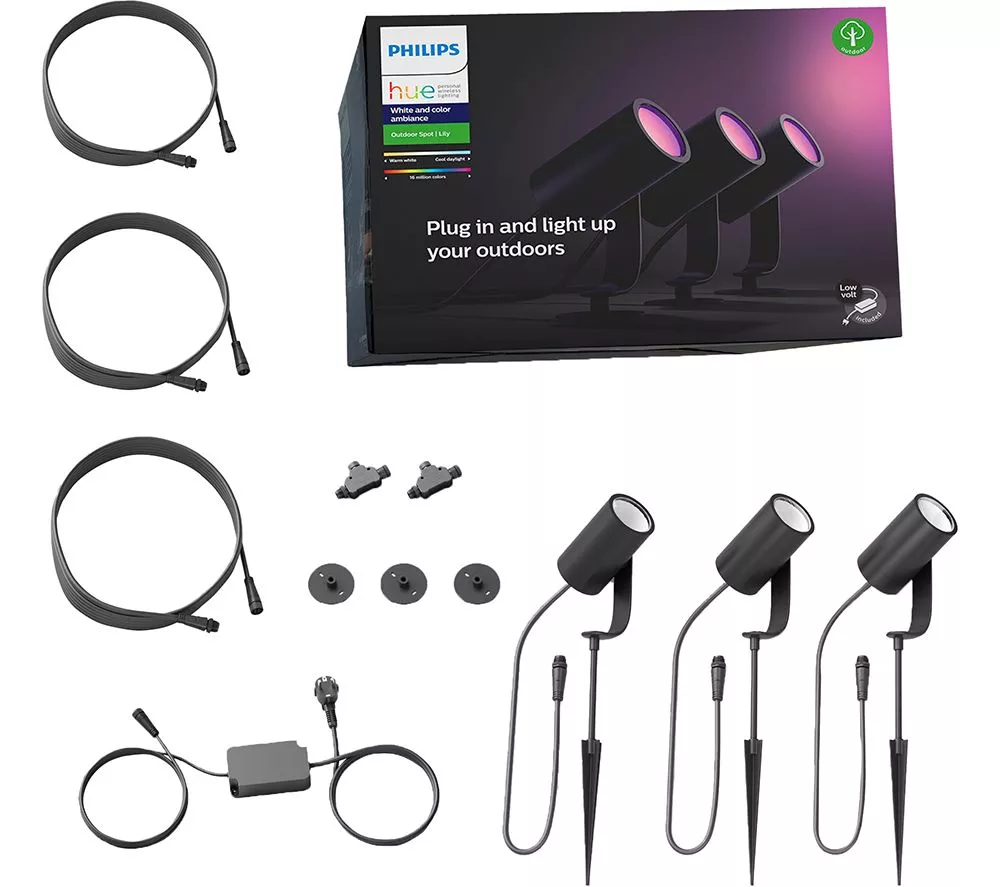 PHILIPS HUE Lily White & Colour Ambiance LED Smart Outdoor Spotlight - Triple Pack