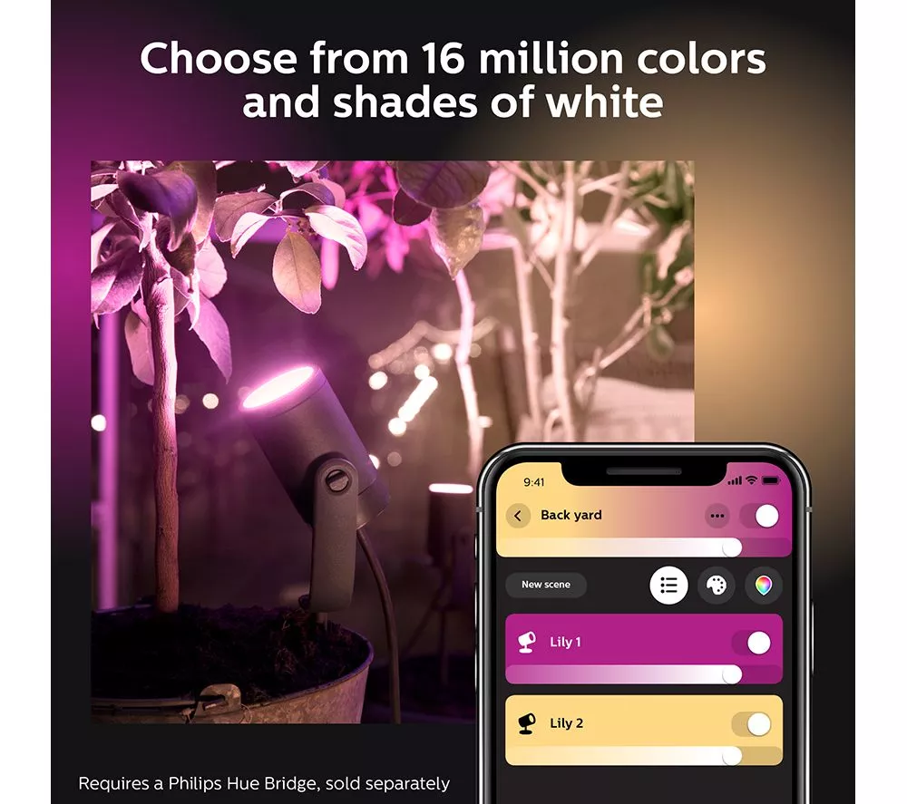 PHILIPS HUE Lily White & Colour Ambiance LED Smart Outdoor Spotlight - Triple Pack