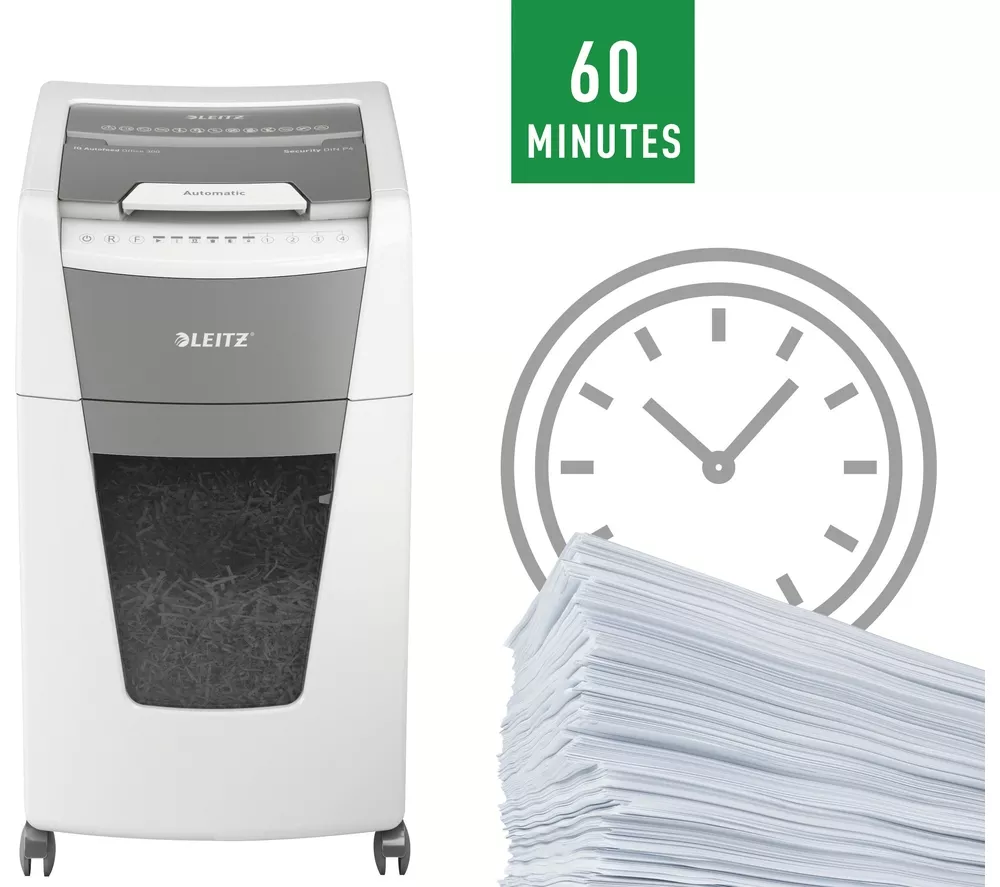 LEITZ IQ AutoFeed Office 300 P4 Cross Cut Paper Shredder