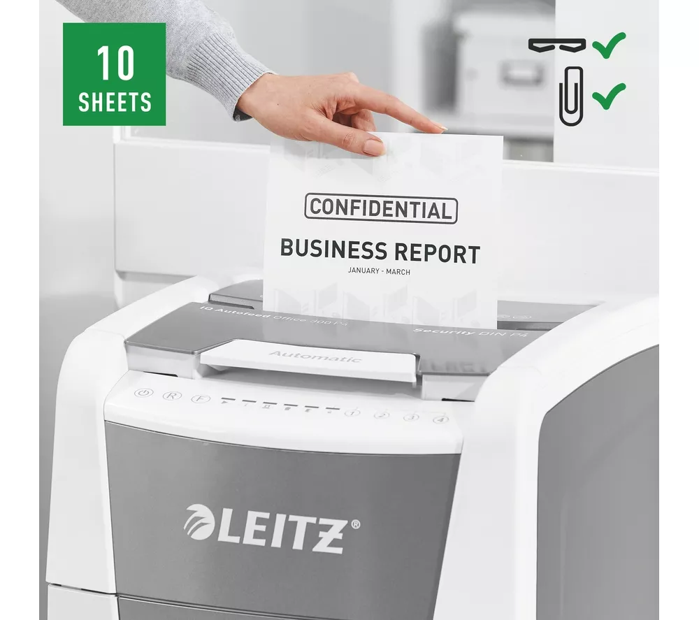 LEITZ IQ AutoFeed Office 300 P4 Cross Cut Paper Shredder