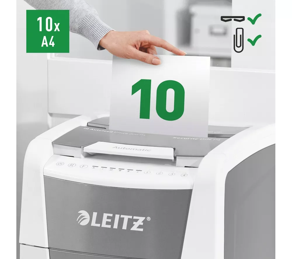LEITZ IQ AutoFeed Office 300 P4 Cross Cut Paper Shredder