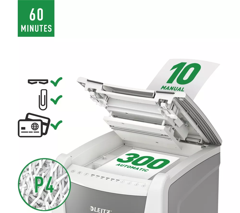 LEITZ IQ AutoFeed Office 300 P4 Cross Cut Paper Shredder