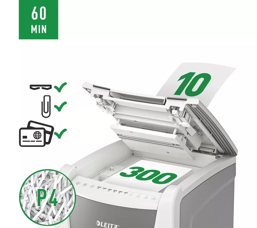 LEITZ IQ AutoFeed Office 300 P4 Cross Cut Paper Shredder