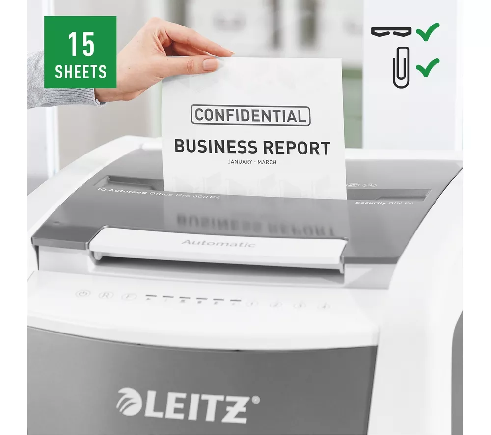 LEITZ IQ AutoFeed Office Pro 600 P4 Cross Cut Paper Shredder