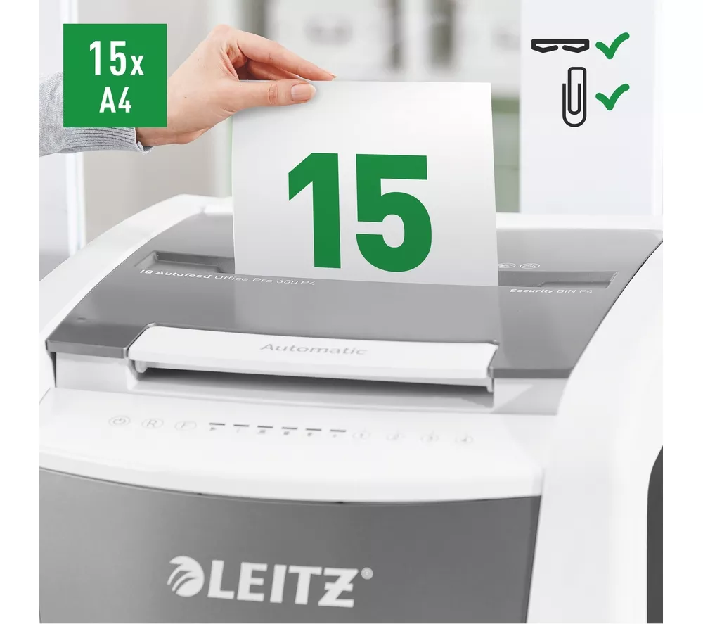 LEITZ IQ AutoFeed Office Pro 600 P4 Cross Cut Paper Shredder