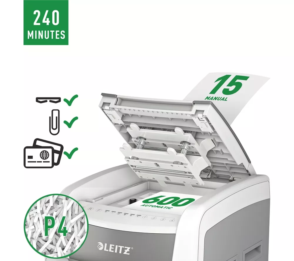 LEITZ IQ AutoFeed Office Pro 600 P4 Cross Cut Paper Shredder