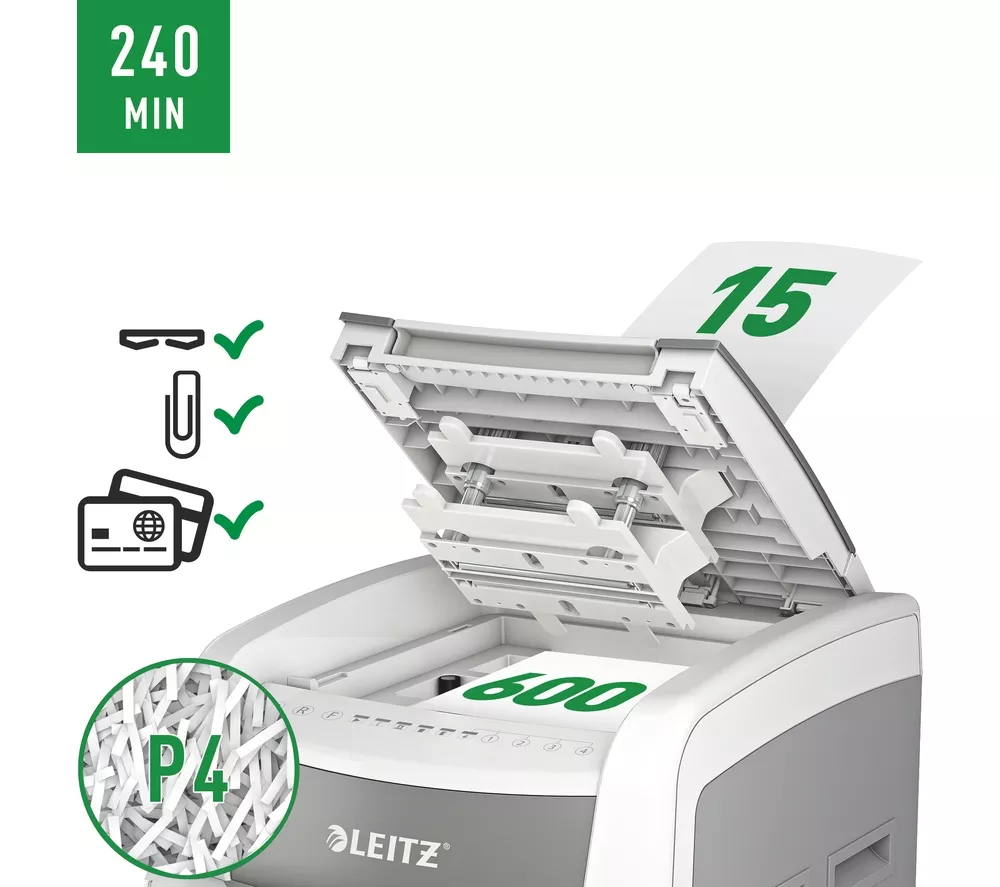 LEITZ IQ AutoFeed Office Pro 600 P4 Cross Cut Paper Shredder