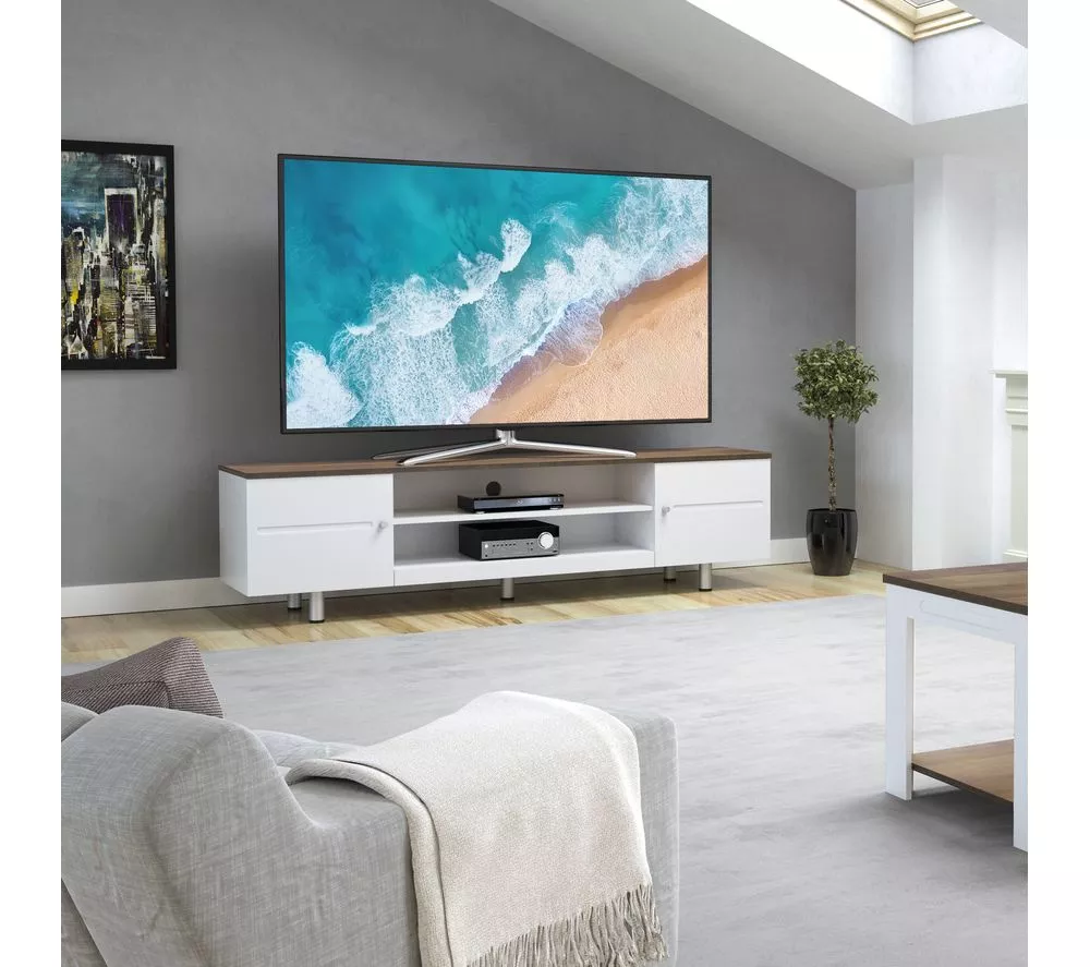 AVF Whitesands 1900 mm TV Stand for up to 85" TVs - White & Rustic Wood