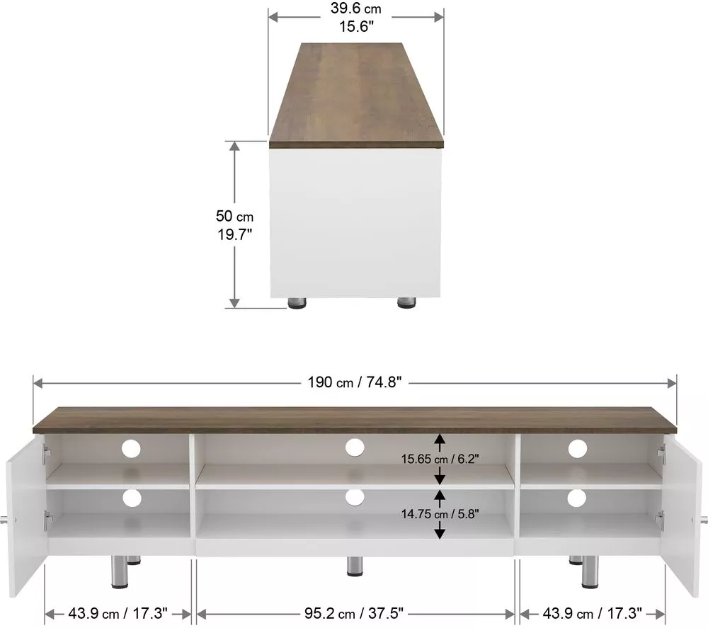 AVF Whitesands 1900 mm TV Stand for up to 85" TVs - White & Rustic Wood