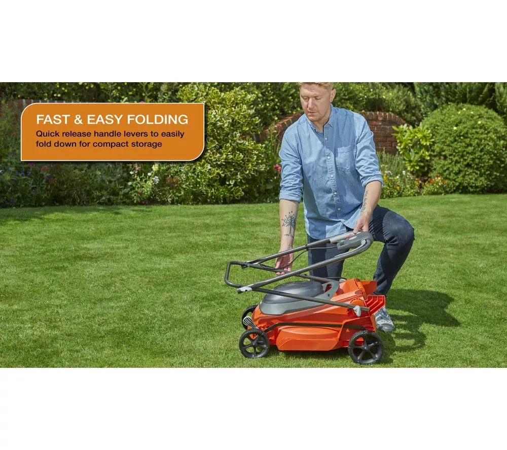 FLYMO EasiStore 380R Cordless Rotary Lawn Mower - Orange & Black