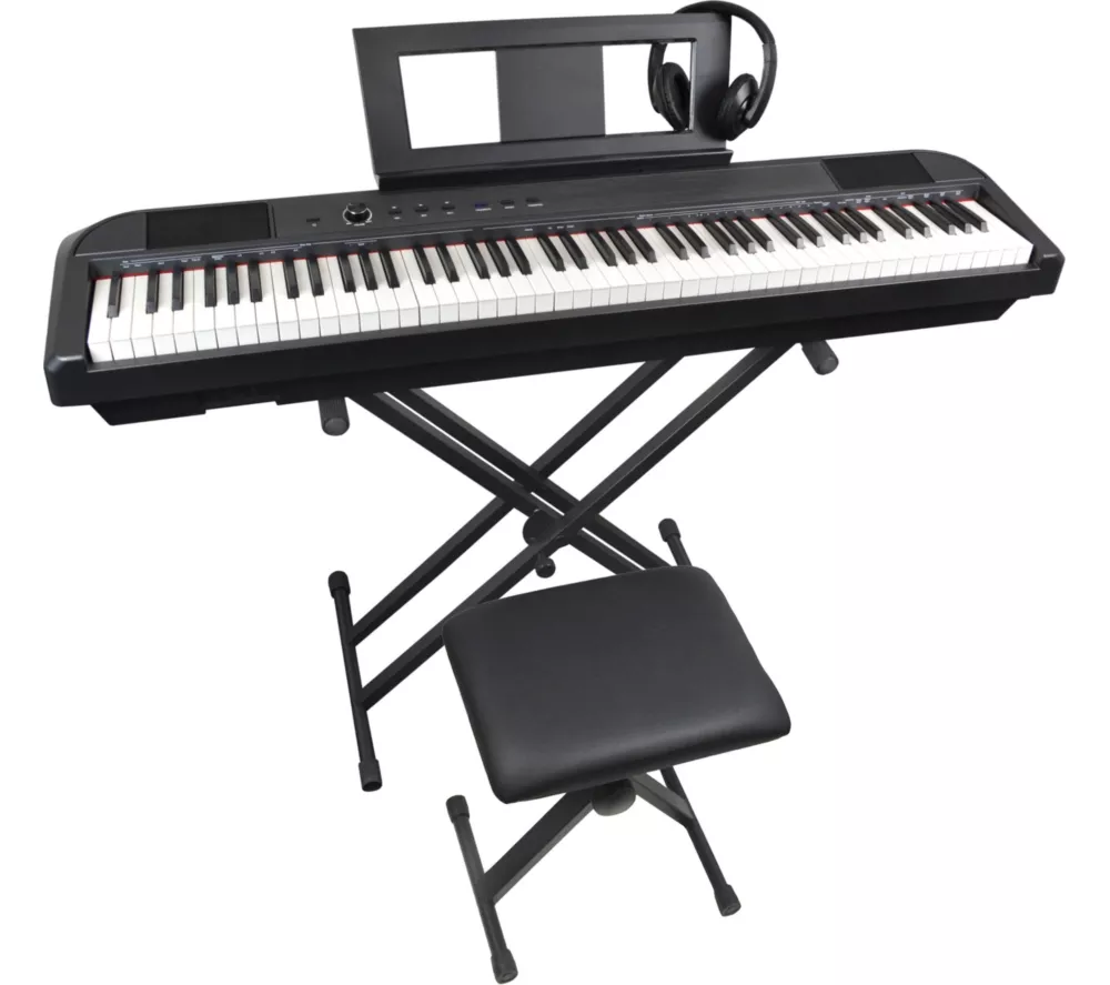 AXUS AXD55 88-Key Digital Piano Bundle with Stand, Stool and Headphones - Black