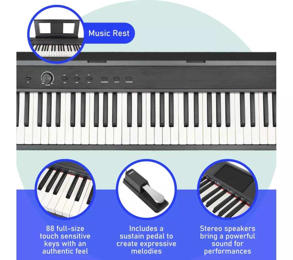AXUS AXD55 88-Key Digital Piano Bundle with Stand, Stool and Headphones - Black