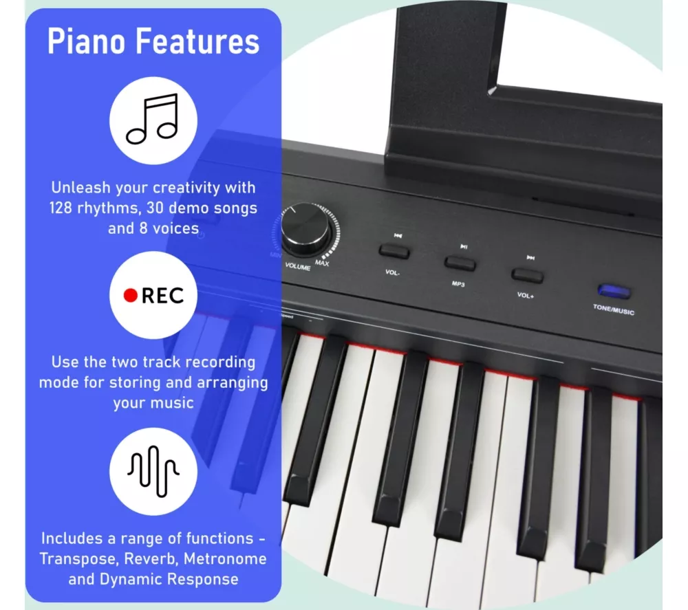 AXUS AXD55 88-Key Digital Piano Bundle with Stand, Stool and Headphones - Black