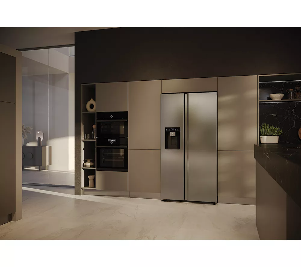 HAIER HSW59F18DIMM American-Style Smart Fridge Freezer - Platinum Inox