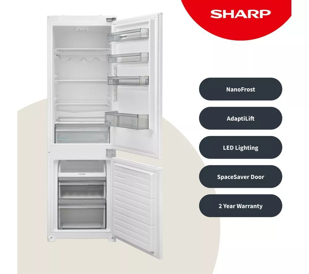 SHARP SJ-BE250M1XS-EN Integrated 70/30 Fridge Freezer - Sliding Hinge