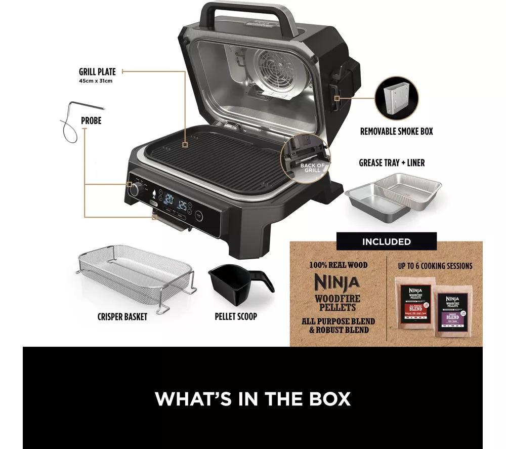 NINJA Woodfire Pro XL OG850UK Outdoor Electric BBQ Grill & Smoker – Black & Grey