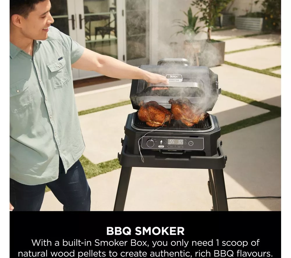 NINJA Woodfire Pro XL OG850UK Outdoor Electric BBQ Grill & Smoker – Black & Grey